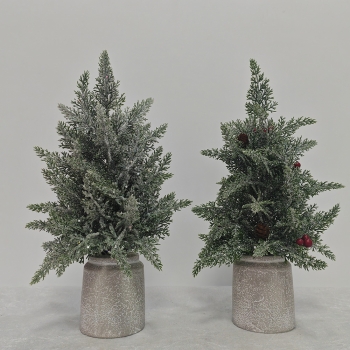 Frosted Cedar Mini Christmas Tree with Crackle Pot Frosted Cedar Mini Christmas Tree with Crackle Pot