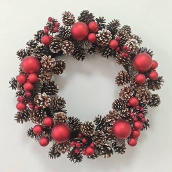 Pinecone & Matte Red Bauble Christmas Wreath Pinecone & Matte Red Bauble Christmas Wreath