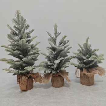 Description Set of 3 Frosted Mini Pine Christmas Trees with Burlap Base Description Set of 3 Frosted Mini Pine Christmas Trees with Burlap Base