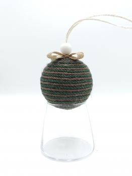 Green & Brown Striped Jute Christmas Ball Ornament Rustic Two-Tone Twine Hanging Bauble