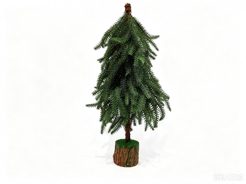 Tabletop Christmas Pine Tree, Wood Log Base Decor