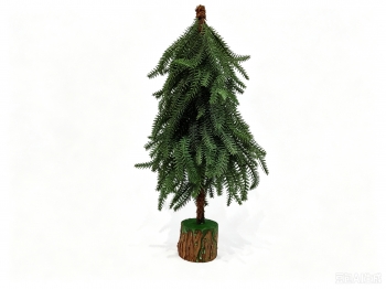 Tabletop Christmas Pine Tree, Wood Log Base Decor