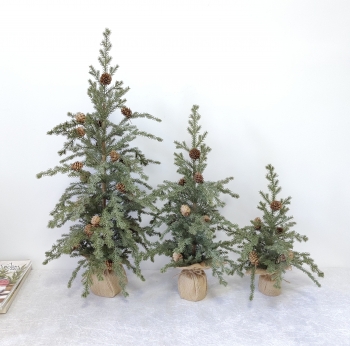Rustic Artificial Christmas Tree Set, Burlap Base with Pine Cones