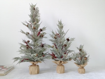 Frosted Cedar Mini Christmas Tree with Burlap Base, 3‑size Set Frosted Cedar Mini Christmas Tree with Burlap Base, 3‑size Set