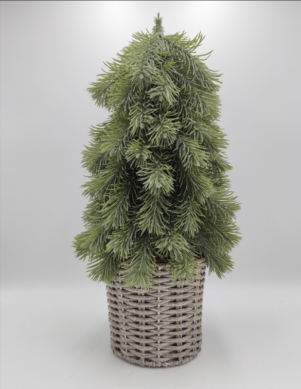 Artificial Drooping Fir Tree in White‑washed Woven Basket