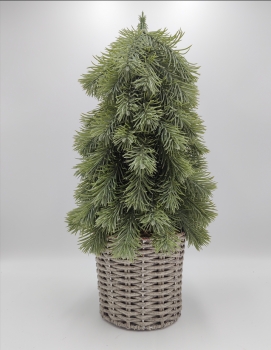 Artificial Drooping Fir Tree in White‑washed Woven Basket