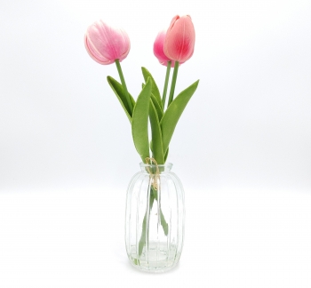 Artificial Pink Tulips in Glass Vase