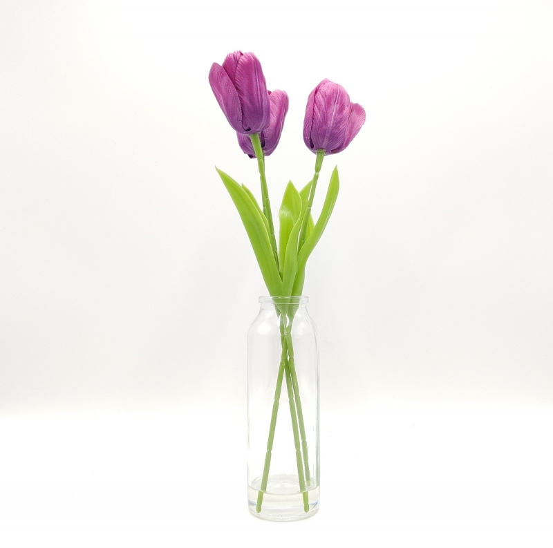 Artificial Purple Tulips in Glass Vase