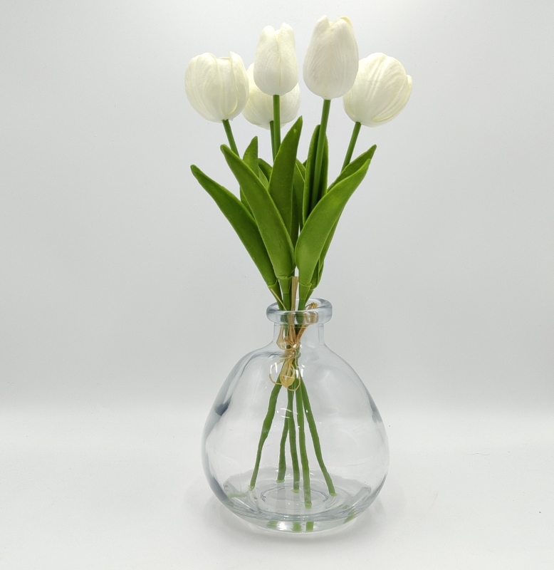 Artificial White Tulips in Glass Vase