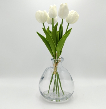 Artificial White Tulips in Glass Vase