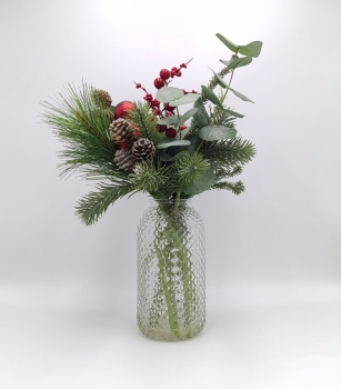 Christmas Flower Arrangement in Diamond Glass Vase