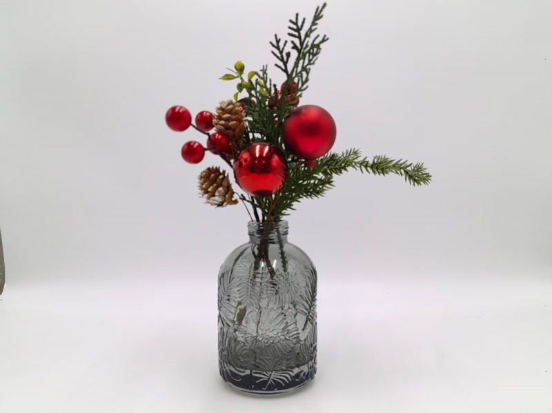 Christmas Pine Arrangement in Textured Gray Glass Vase