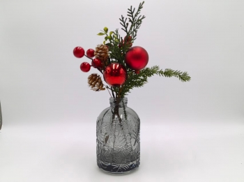 Christmas Pine Arrangement in Textured Gray Glass Vase
