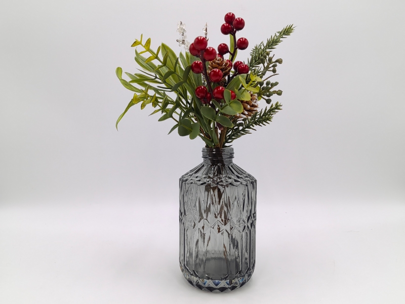Christmas Berry Arrangement in Charcoal Diamond Glass Vase