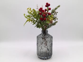 Christmas Berry Arrangement in Charcoal Diamond Glass Vase