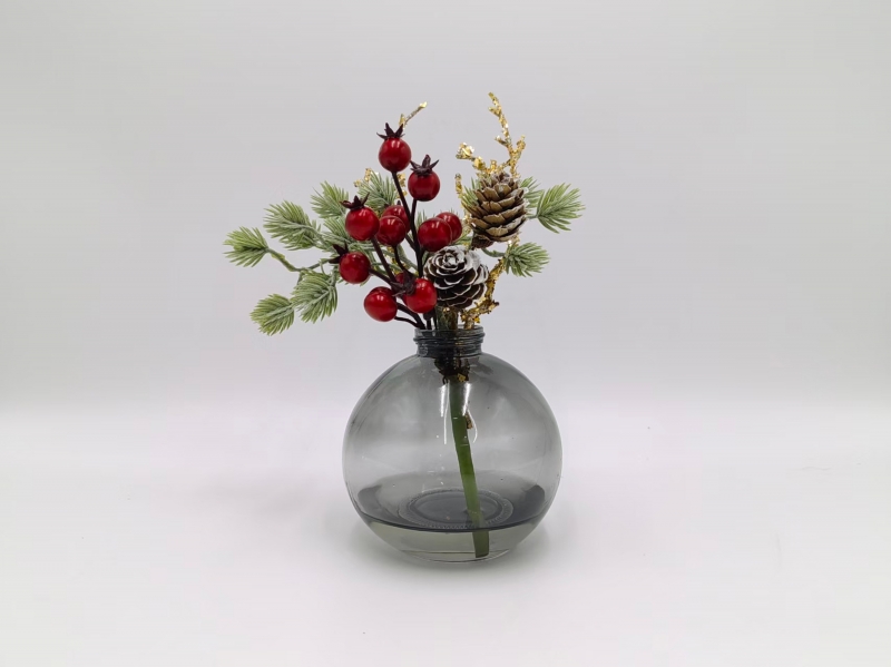 Christmas Glitter Branch Arrangement in Charcoal Ball Vase
