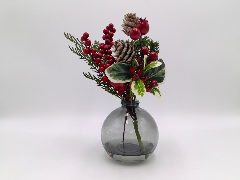 Christmas Pine & Berry Arrangement in Charcoal Ball Vase
