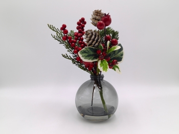 Christmas Pine & Berry Arrangement in Charcoal Ball Vase
