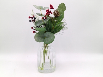 Christmas Eucalyptus Arrangement in Ribbed Glass Vase