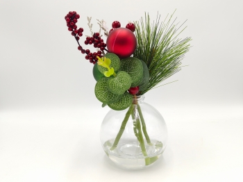 Christmas Ball Ornament Arrangement in Glass Ball Vase